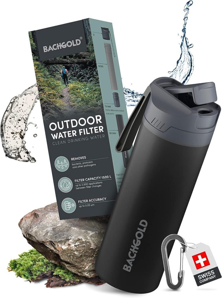 Bachgold Outdoor Water Filter Bottle [22 fl oz] - Hiking  Backpacking Water Filter - Perfect for Camping, Hunting, Hiking  Bushcraft Adventures - Water Filter Outdoor