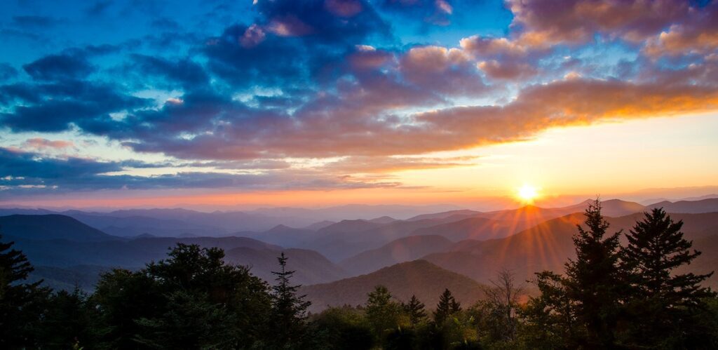 A NC sunset over the Blue Ridge Smokey Mountains