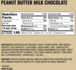 Kate's Real Food Peanut Butter Milk Chocolate Bars Ingredients