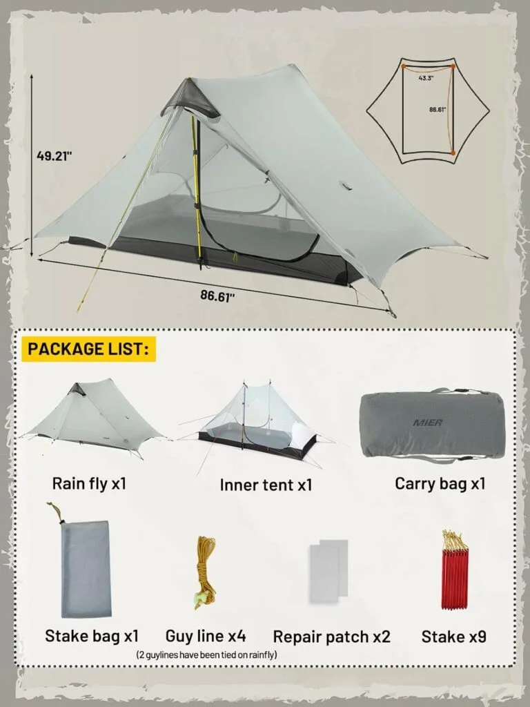 MIER Lanshan Ultralight Tent 3-Season Backpacking Tent for 1-Person or 2-Person Camping, Trekking, Kayaking, Climbing, Hiking