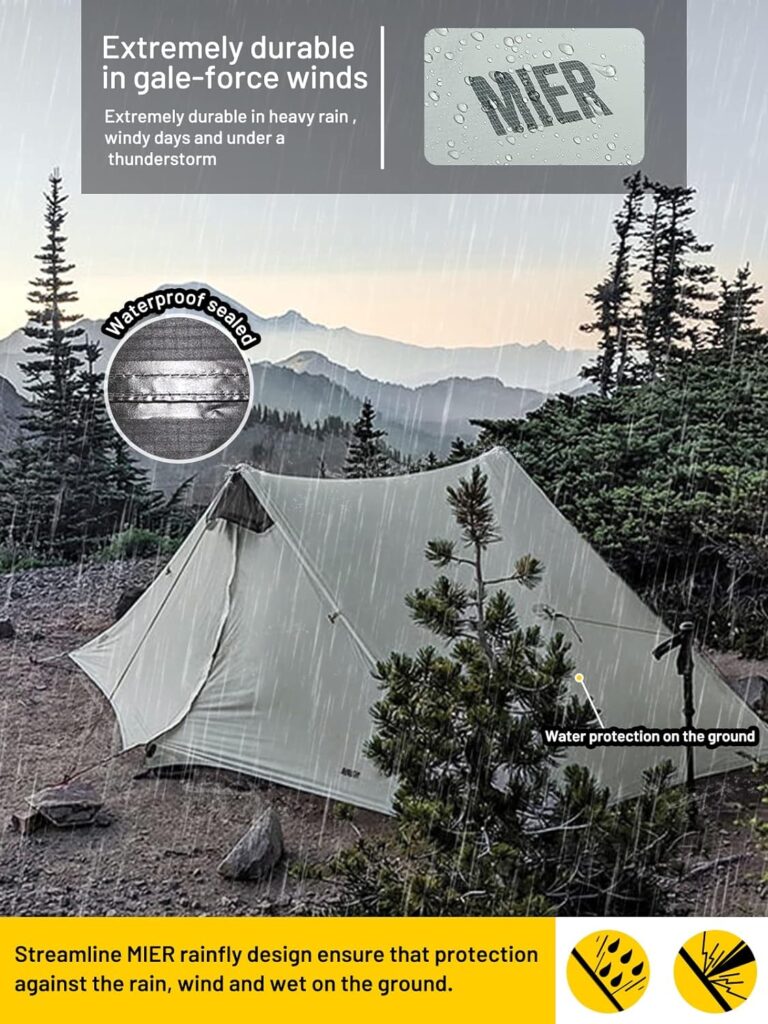 MIER Lanshan Ultralight Tent 3-Season Backpacking Tent for 1-Person or 2-Person Camping, Trekking, Kayaking, Climbing, Hiking