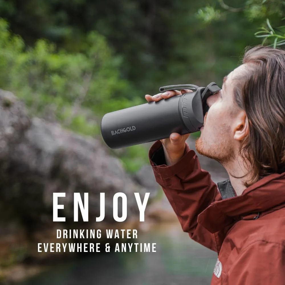 Bachgold Outdoor Water Filter Bottle [22 fl oz] - Hiking Backpacking Water Filter - Perfect for Camping, Hunting, Hiking Bushcraft Adventures - Water Filter Outdoor